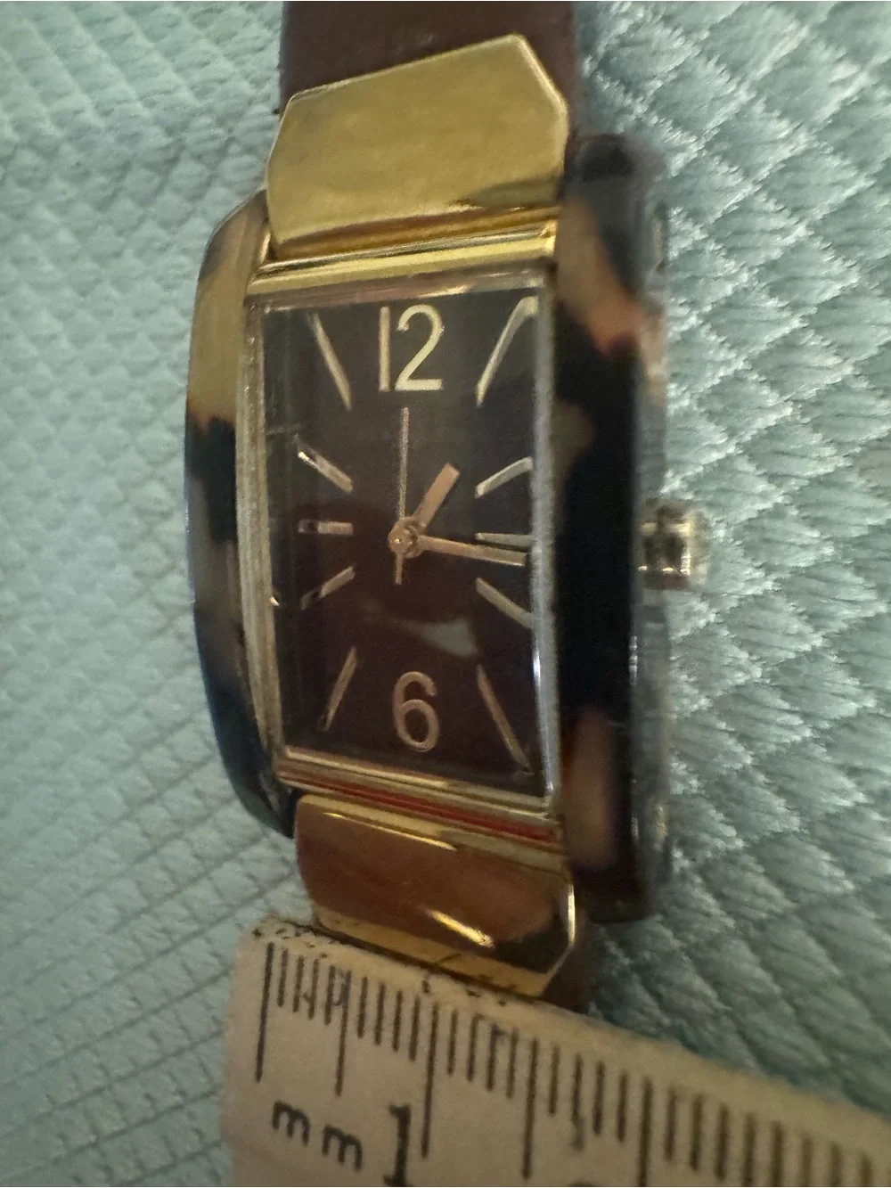 Anne Klein Brown Leather Strap Tortoise Gold-Tone Watch new Battery